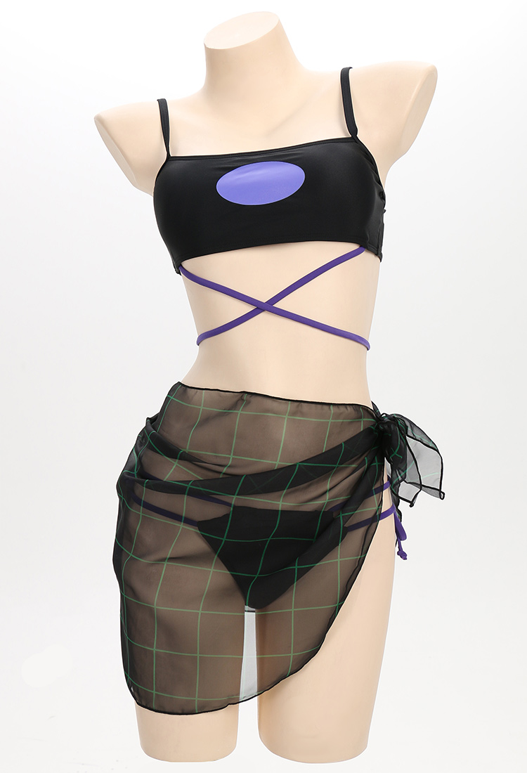 Sam Manson Derivative Bathing Suit Gothic Purple Sexy Bikini Set Drawstring Two-Piece Swimsuit with Wrap Skirt
